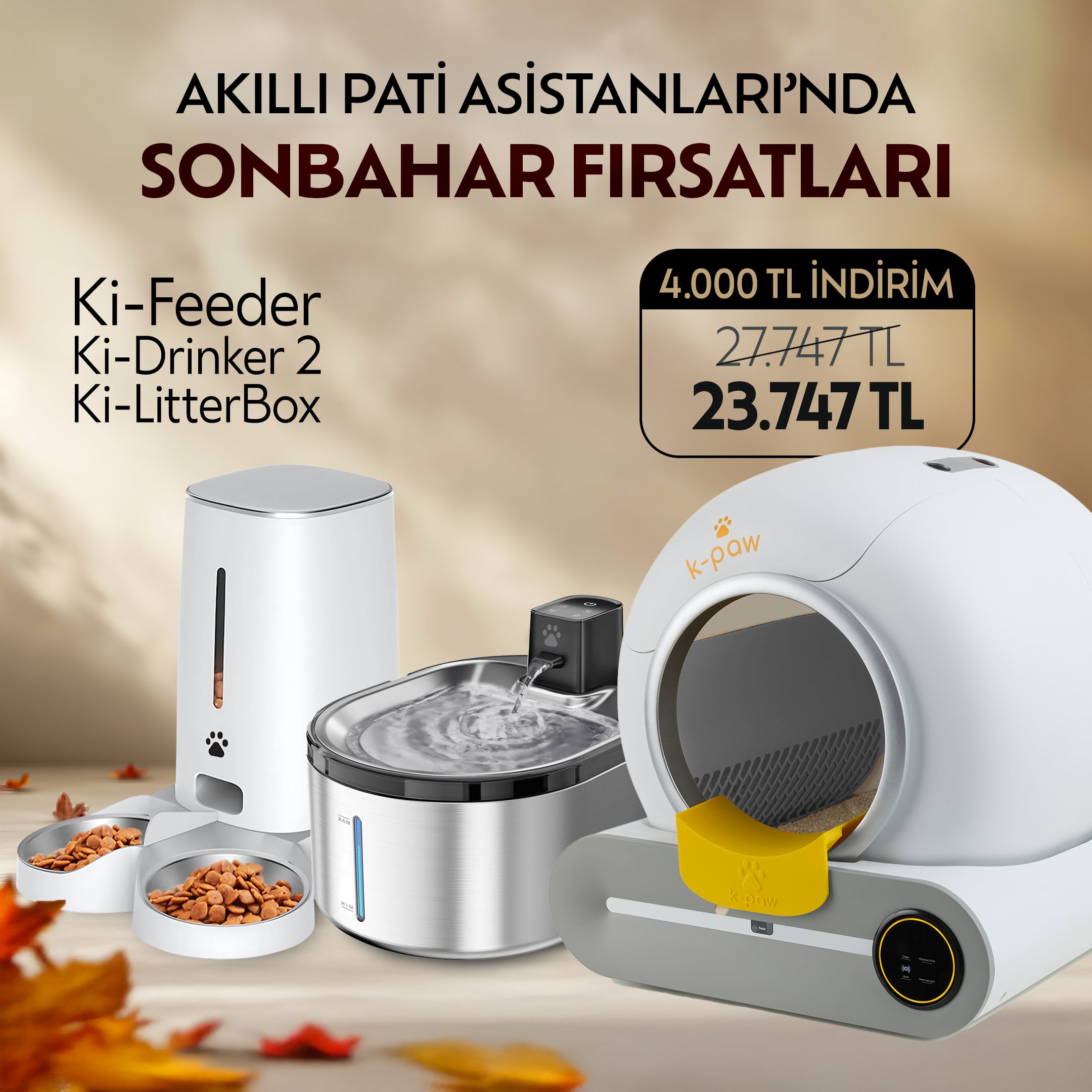 Ki-LitterBox & Ki-Drinker 2 & Ki-Feeder Akıllı Mama Kabı