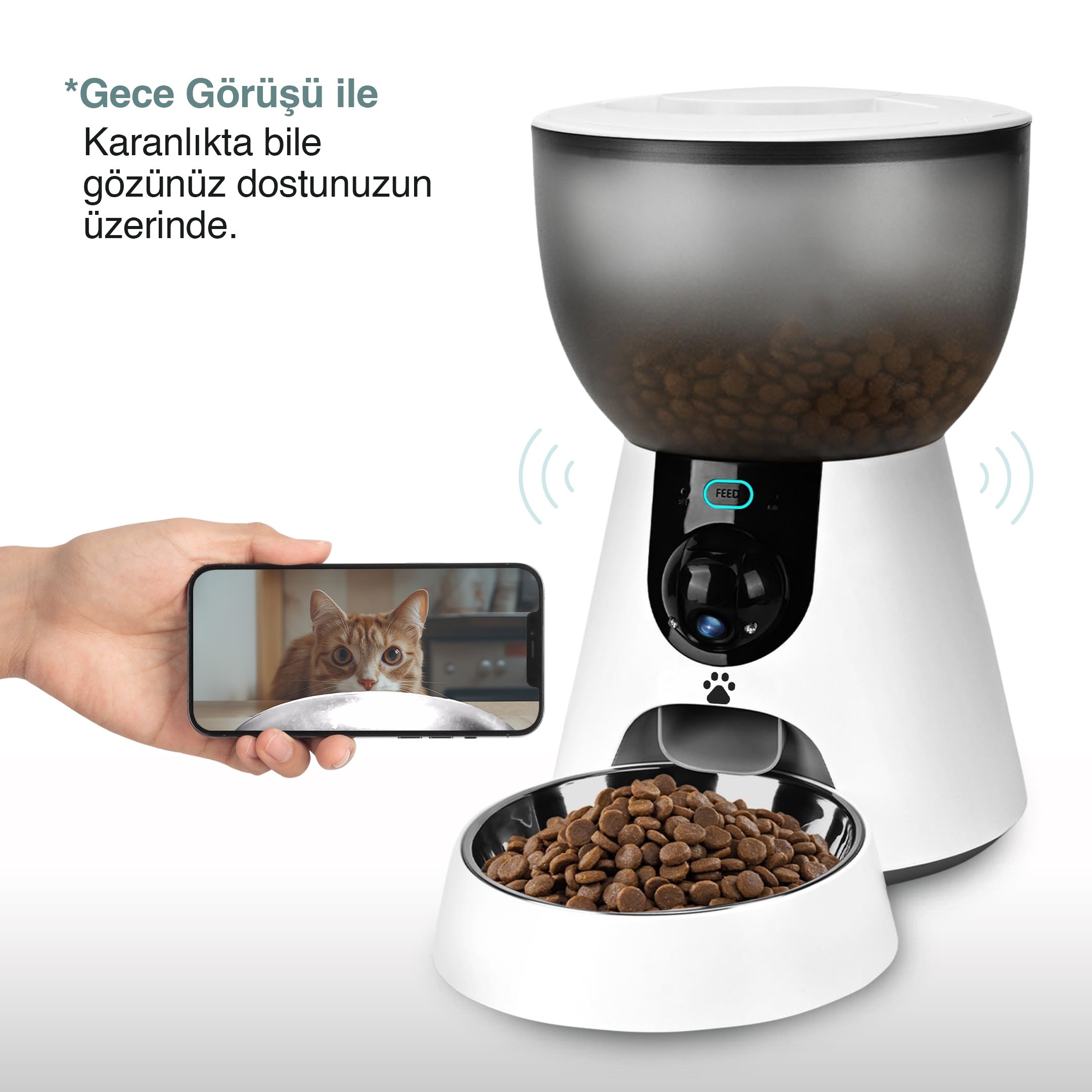 Ki-Feeder Pro Video Kameralı Sesli Mama Besleyici