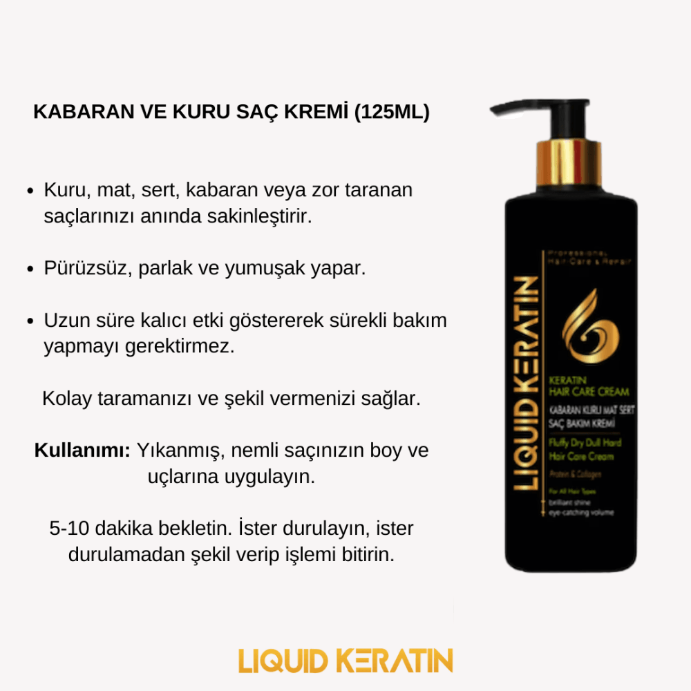 Kabaran Saçlar İçin Keratin Bakım Kremi 125 ml Elektriklenen Kuru Saç Bakımı