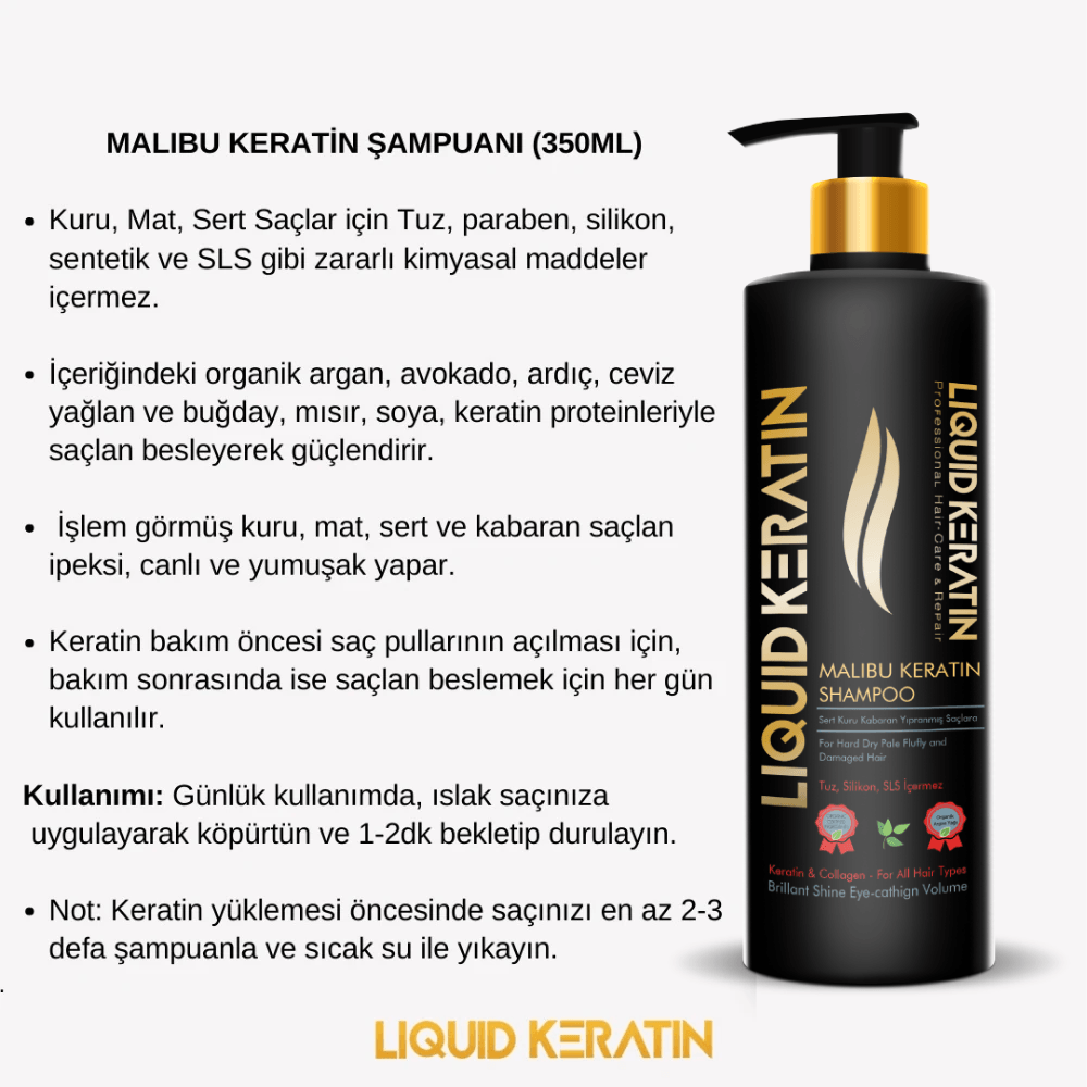 Kuru Mat Sert Kabaran Saçlar İçin 350ml Tuzsuz Sülfatsız Keratin Malibu Şampuanı Boyalı Saçlarda Güçlendirici Nemlendirici