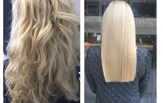 Yanan saç için evde keratin bakımı: öncesi ve sonrası