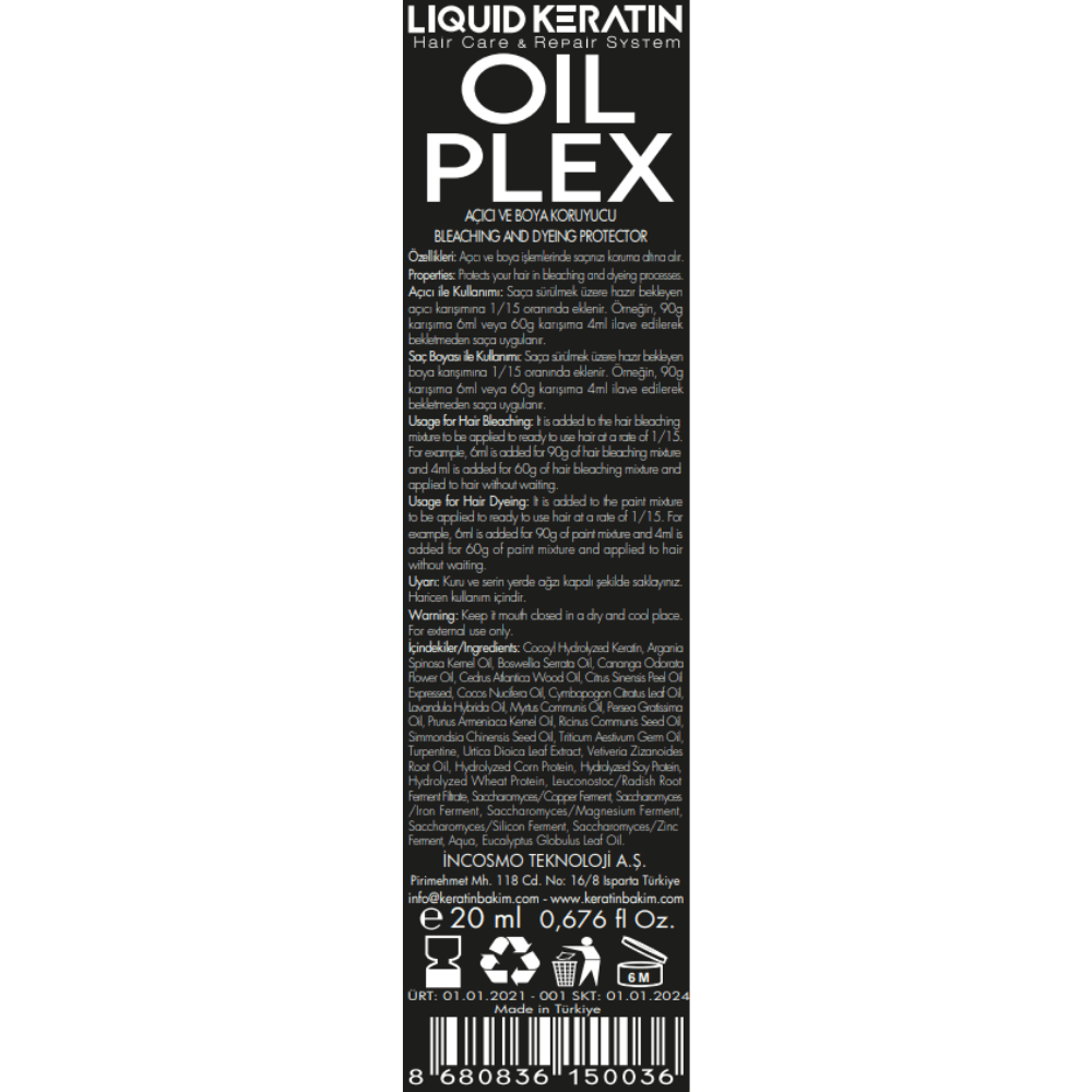 Oil Plex Boya ve Açıcı Koruyucu 20 ml Evde Saç Rengi Açma