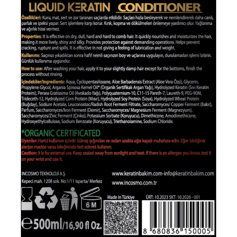 Keratin Kremi 500 ml Yıpranmış Kuru Saçlar İçin Nemlendirici Onarıcı