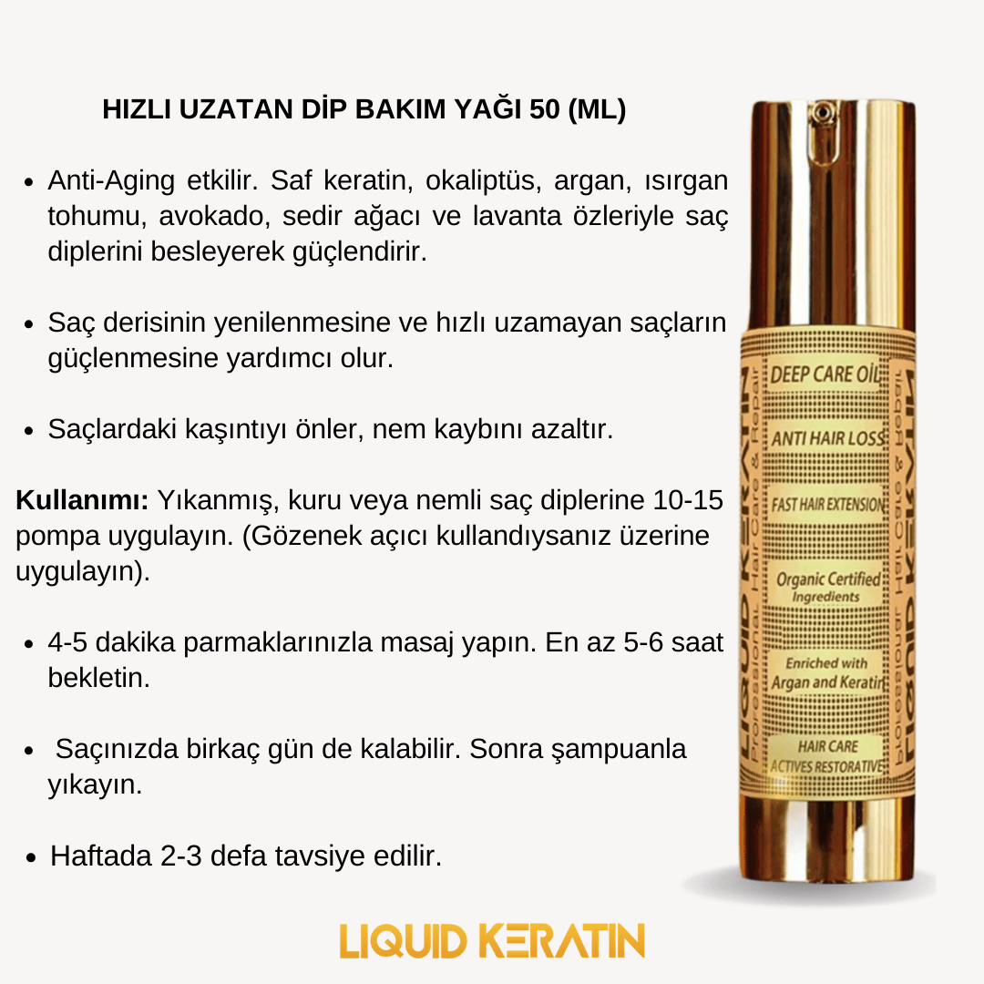 Hızlı Saç Uzatma Keratin Dip Bakım Yağı (50ML)