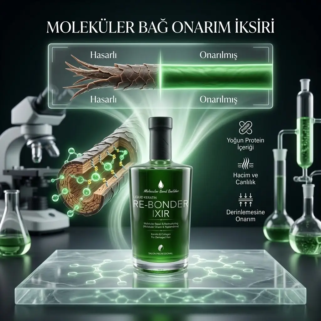 Rebonder İksiri, bağ onarıcı, bond repair, saç bağ onarıcı, sıvı keratin, moleküler saç bakımı, disülfit bağ onarımı, yıpranmış saç bakımı, lastikleşen saç onarımı, kopan saçlara bakım, profesyonel saç bakımı, platin sarı saç bakımı, kuaför, kuaför toptan,
