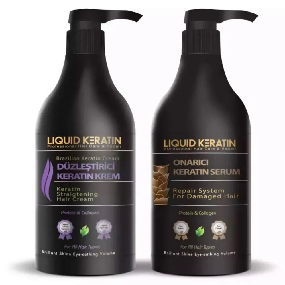 Saç Onarıcı + Düzleştirici Keratin Bakımı - Brezilya Fönü Seti (1000 ml) Yanan Yıpranan Acil Saç Kurtarma