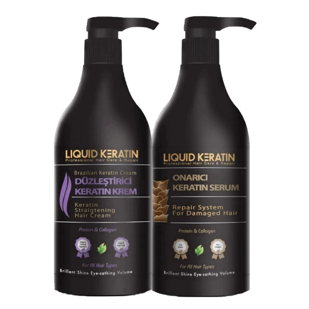 Saç Onarıcı + Düzleştirici Keratin Bakımı - Brezilya Fönü Seti (1000 ml) Yanan Yıpranan Acil Saç Kurtarma