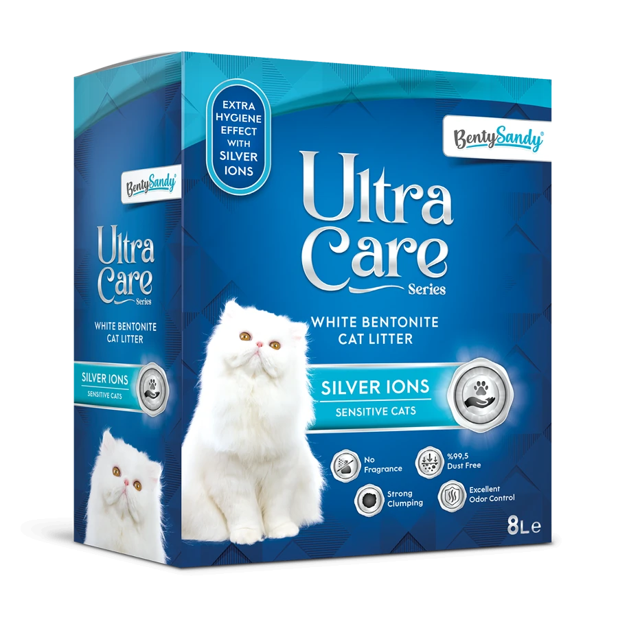 Ultra Care Series Hassas Kediler İçin Gümüş İyonlu Kedi Kumu 8LT
