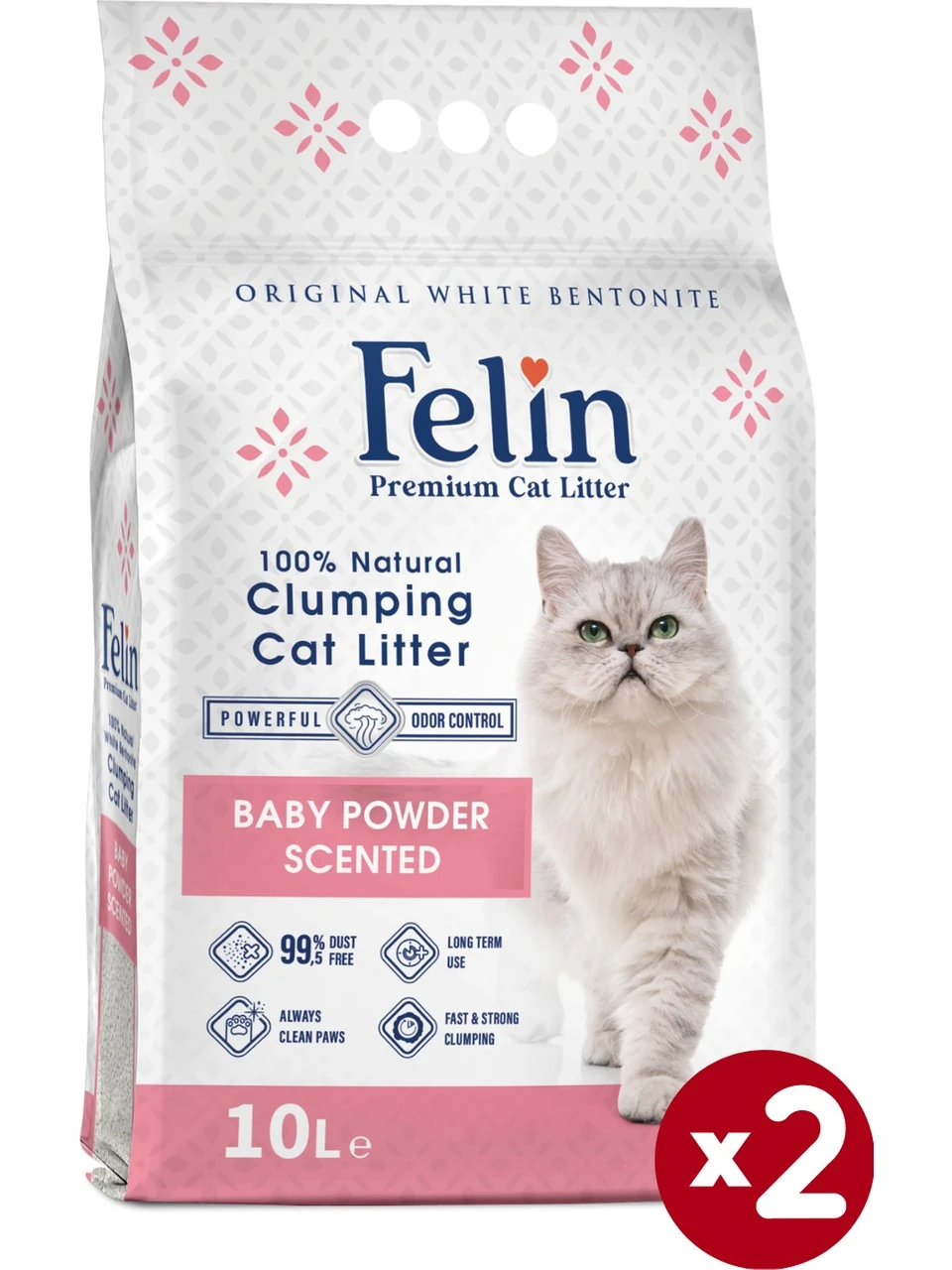 Felin Bebek Pudrası Kokulu Topaklanan Kedi Kumu 10L