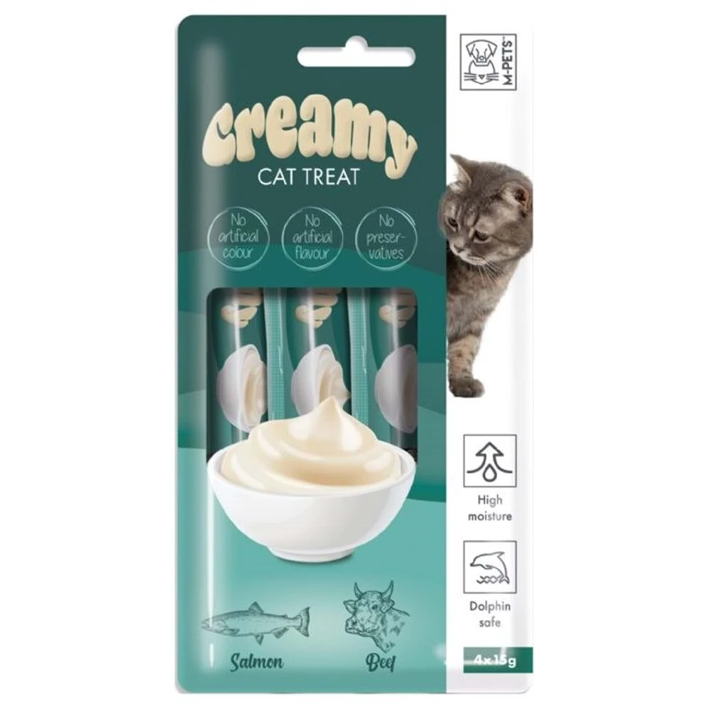 M-Pets Creamy Somon Balıklı Biftekli Kedi Ödülü 4 x 15gr