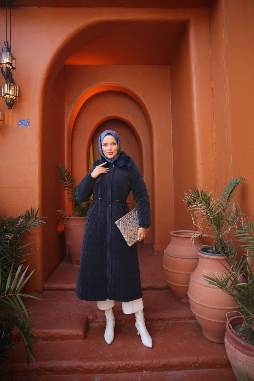 Lacivert Kürk Yakalı Kapitone