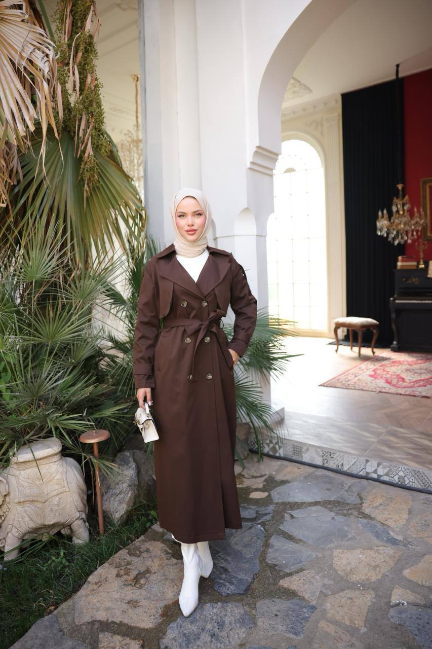 Koyu Kahverengi Allerli Trenç Astarlı Ferace