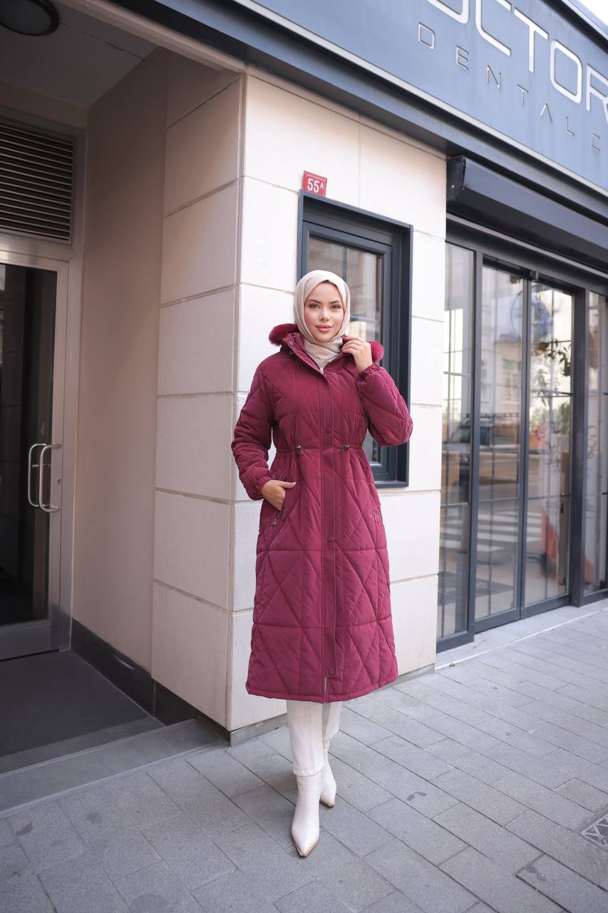 Bordo Kapüşonlu Kapitone