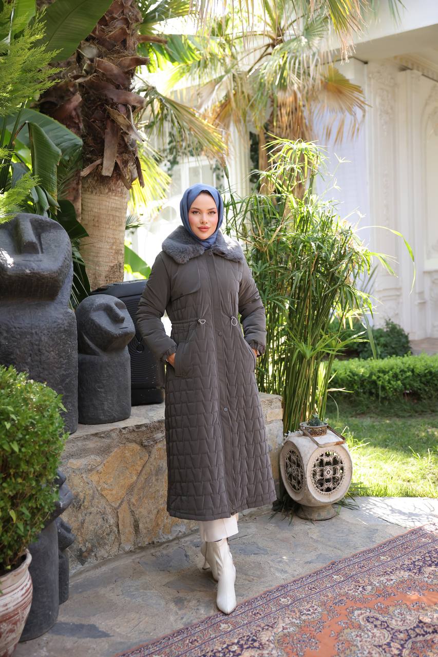 Antrasit Kürk Yakalı Kapitone