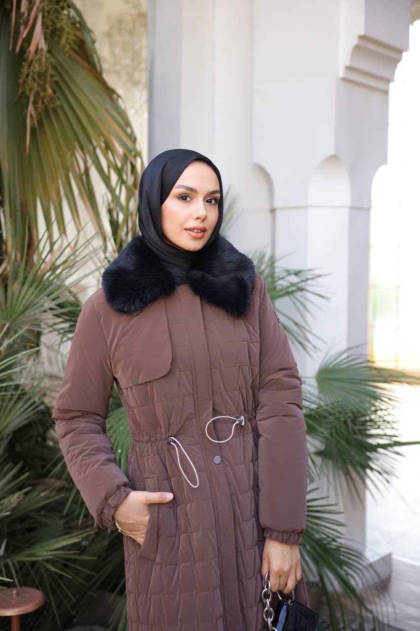 Koyu Kahverengi Kürk Yakalı Kapitone