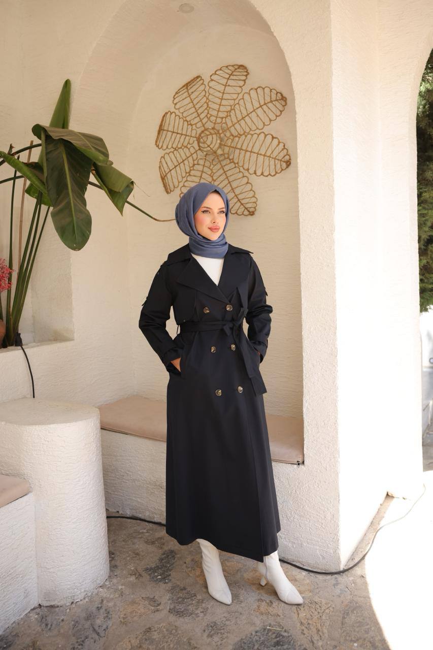 Siyah Allerli Trenç Astarlı Ferace