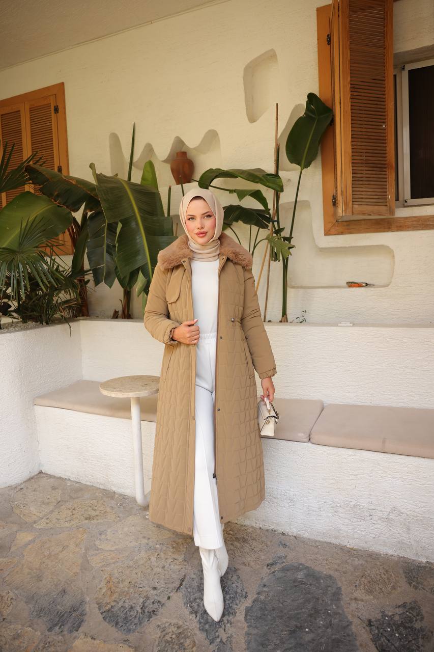 Kahverengi Kürk Yakalı Kapitone