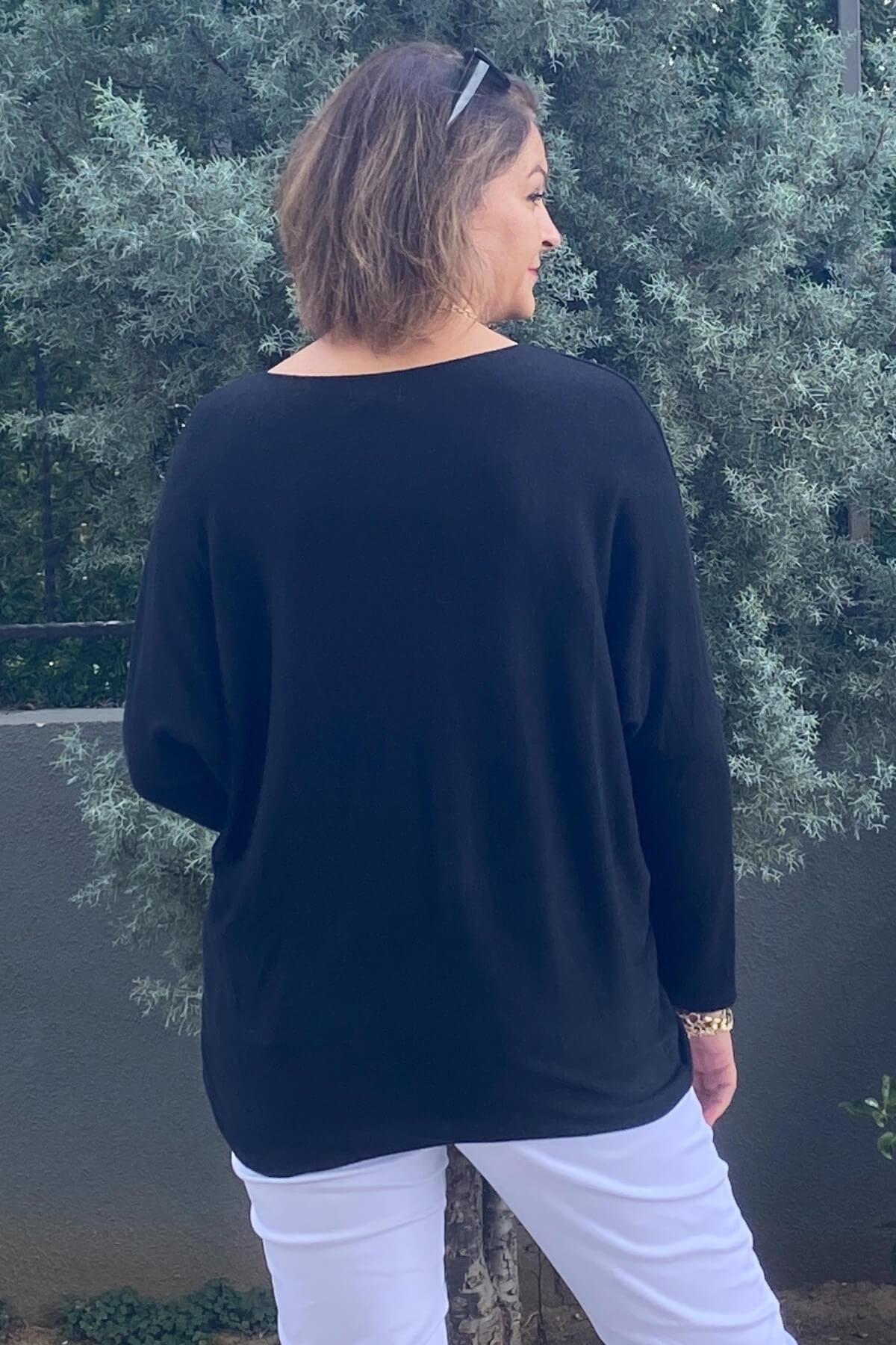 Kadın İtalyan Yıldız İşlmeli Siyah Bluz