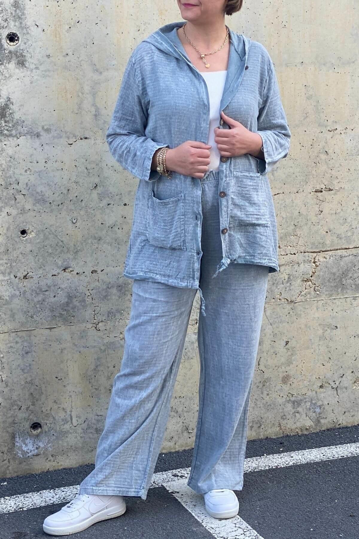 Kadın Gri Güneş Keten Ceket