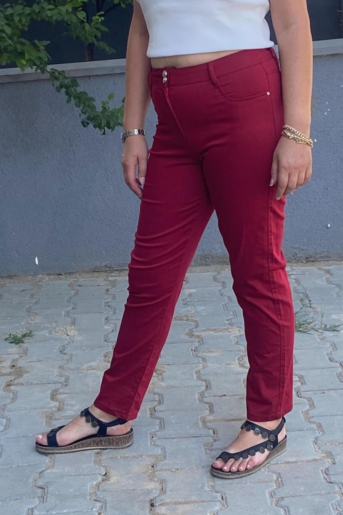 Kadın Kırmızı Boru Paça Pantolon