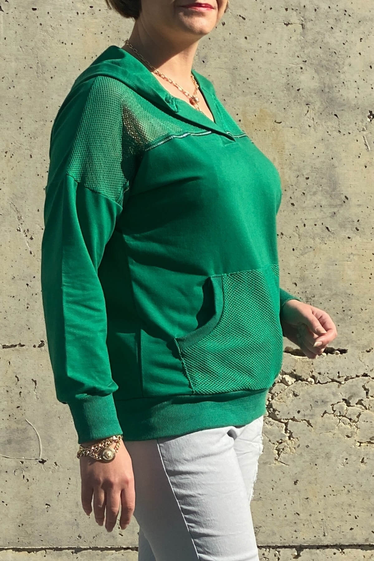 Kadın Yeşil File Detaylı Bluz