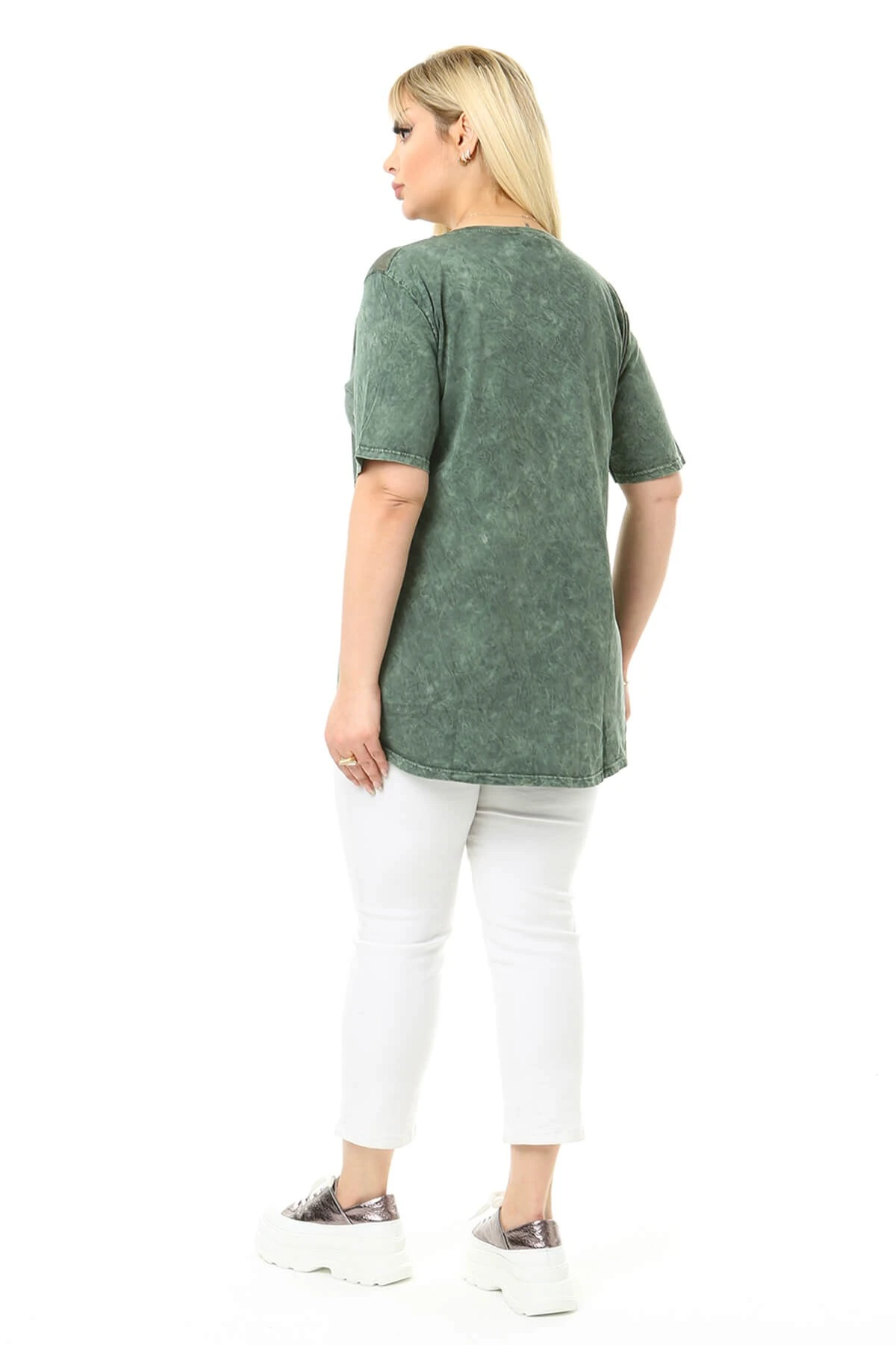 Büyük Beden Haki Omuzları File Detaylı Bluz