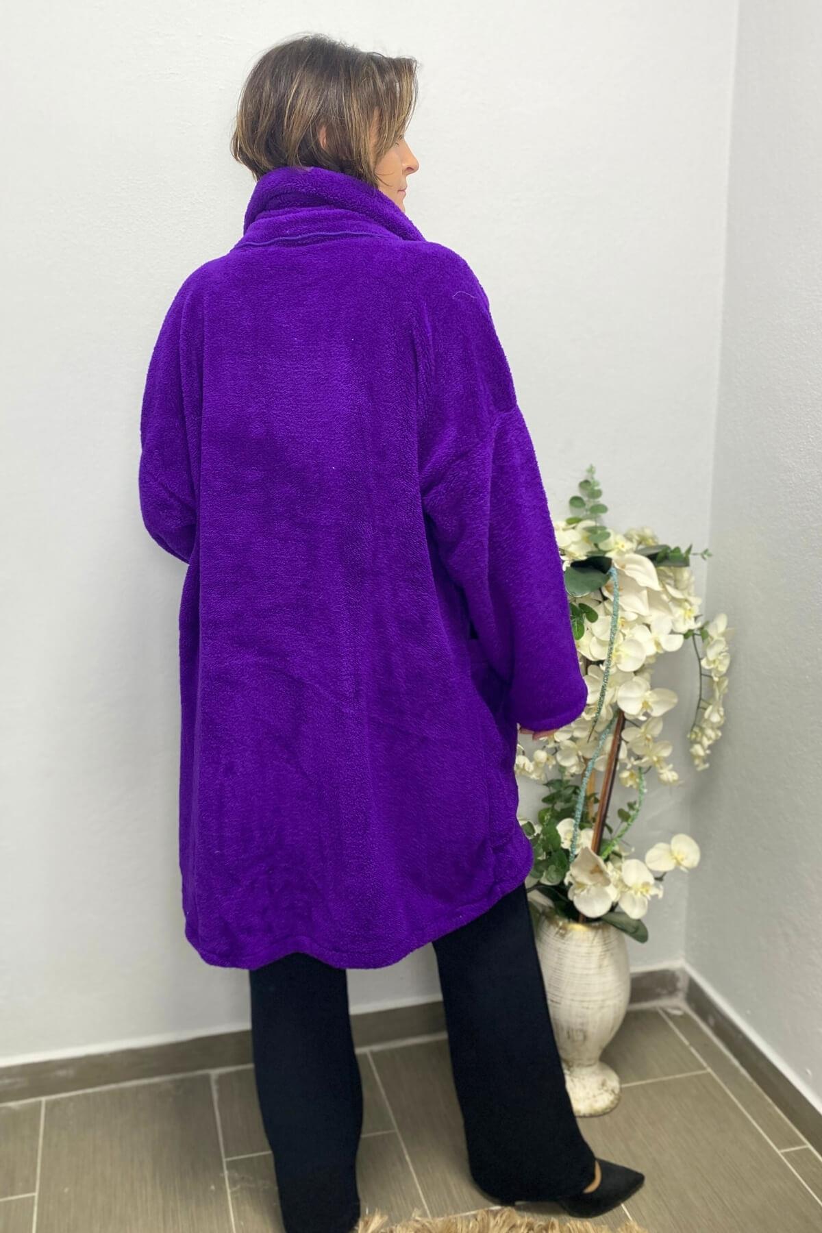 Kadın Mor Peluş Hırka