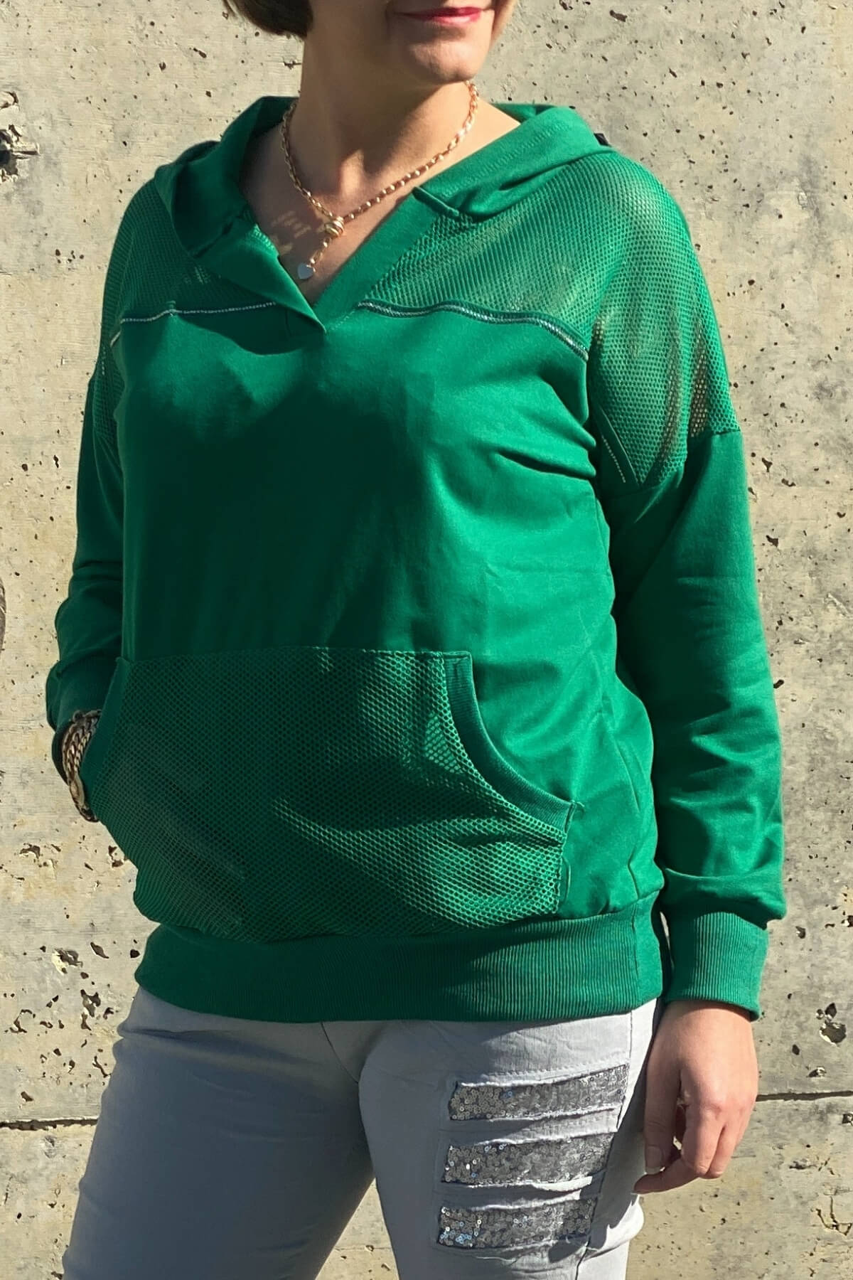 Kadın Yeşil File Detaylı Bluz