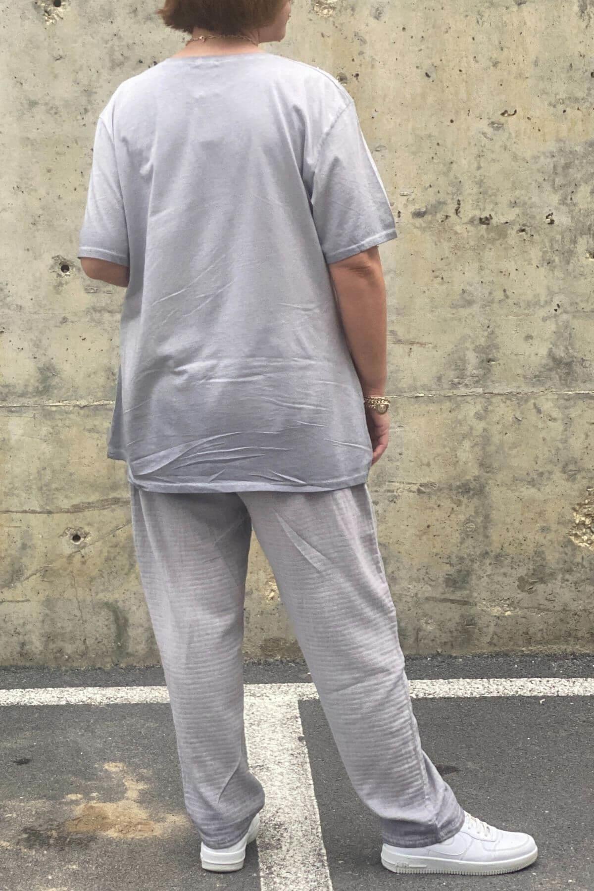 Büyük Beden Verona Gri Keten Takım