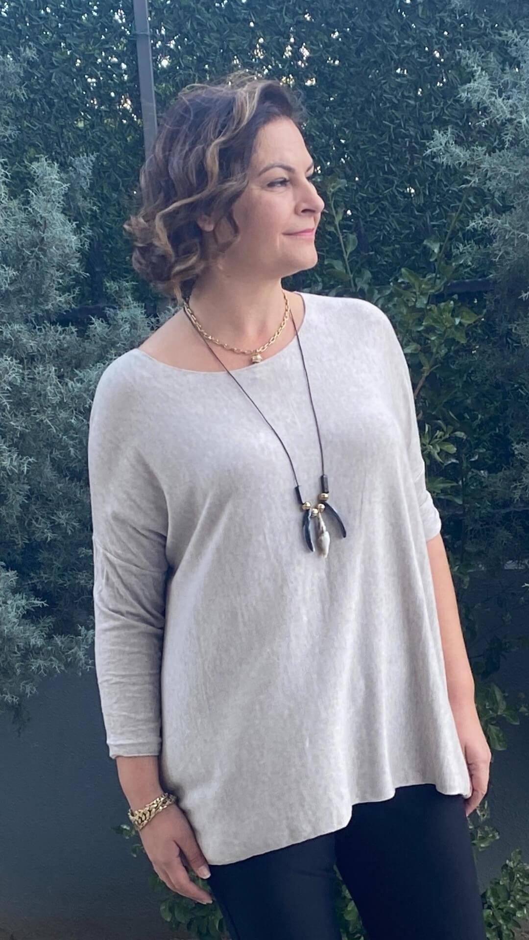 Kadın İtalyan Angora Taş Rengi Triko Bluz