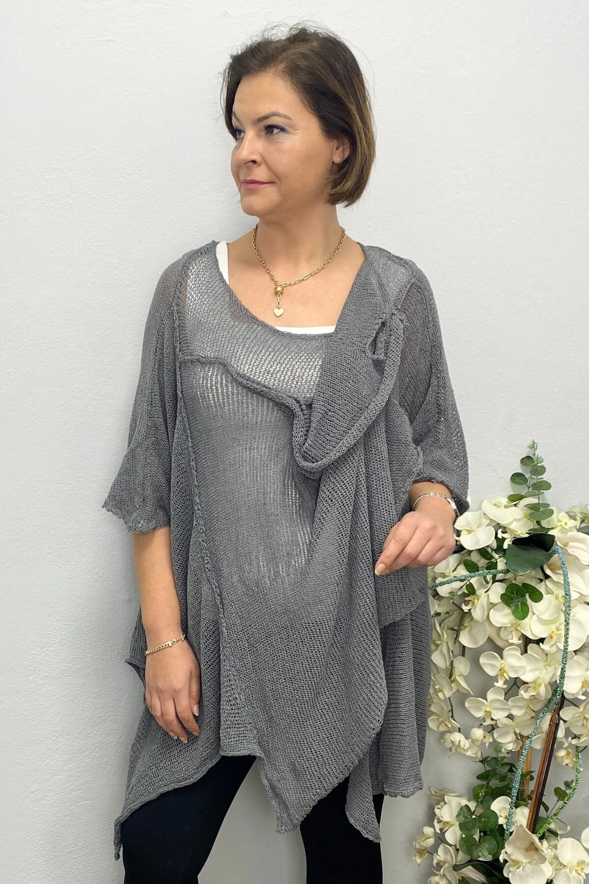 Kadın Gri Tasarım Merserize Mevsimlik Bluz