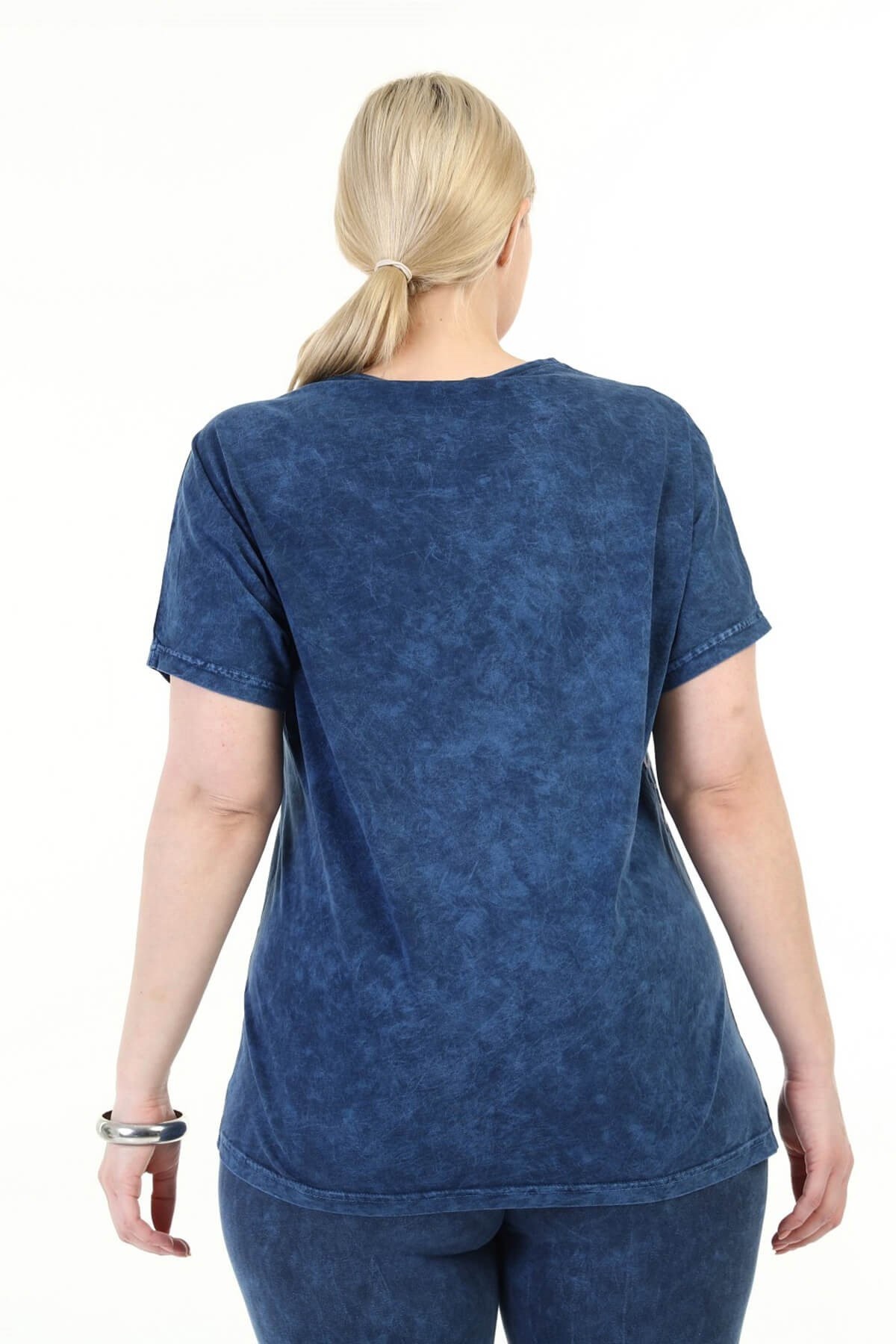 Büyük Beden İtalyan Yıkamalı Lacivert Yarasa Kol Tshirt