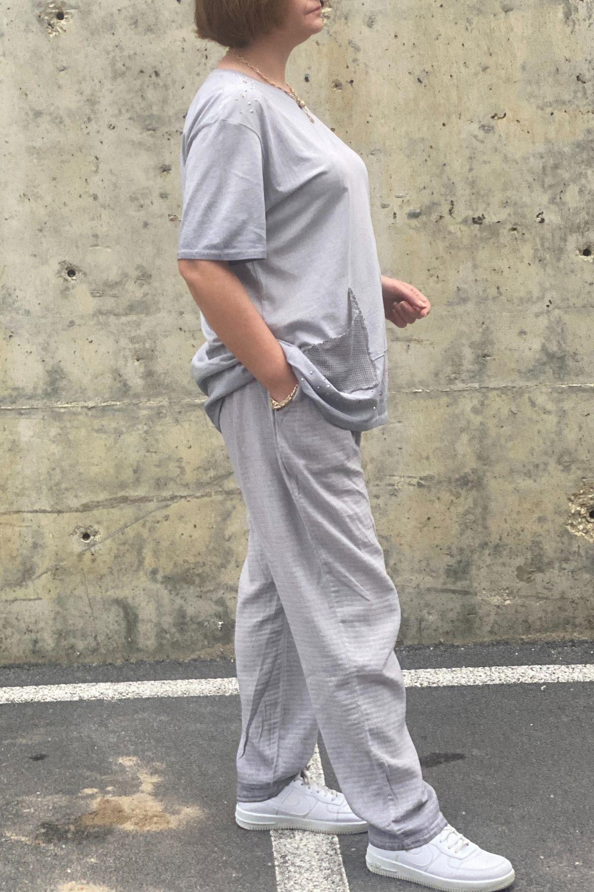 Büyük Beden Verona Gri Keten Takım