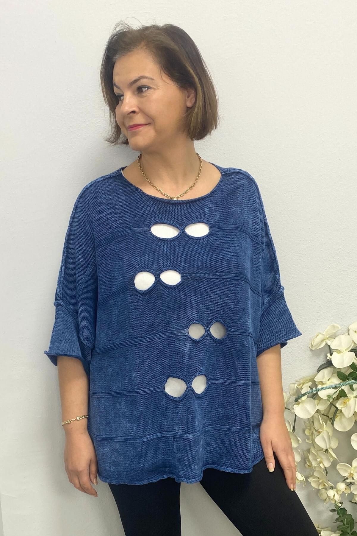 Kadın Mavi Tasarım Triko Tasarım Bluz