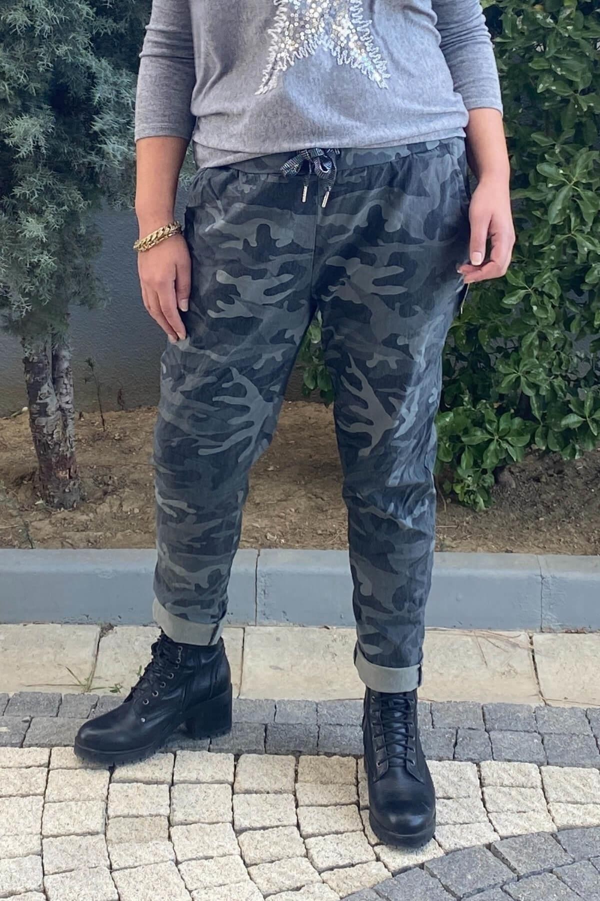 Büyük Beden İtalyan Koyu Gri  Kamuflaj Pantolon