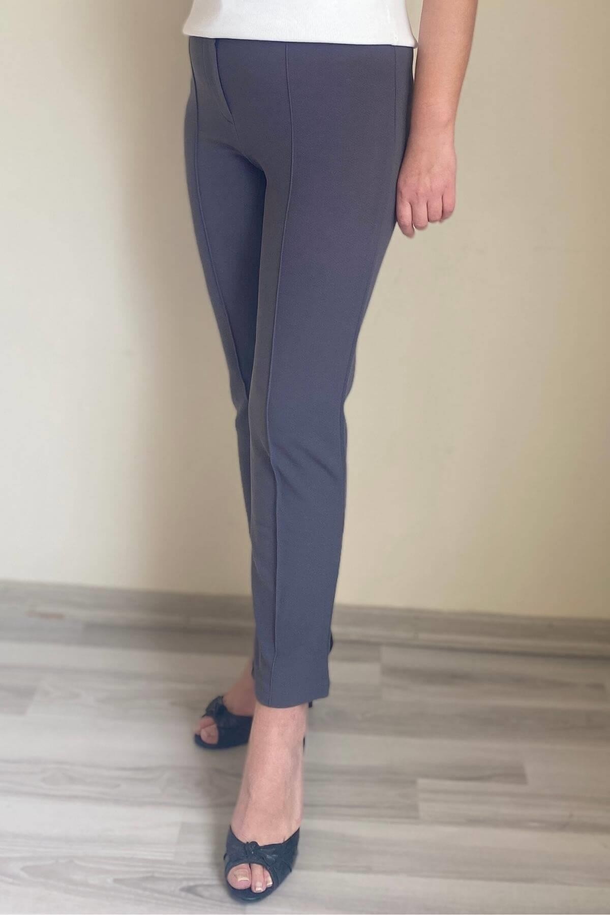 Dertsiz Büyük Beden Koyu Gri Toparlayıcı Kumaş Pantolon