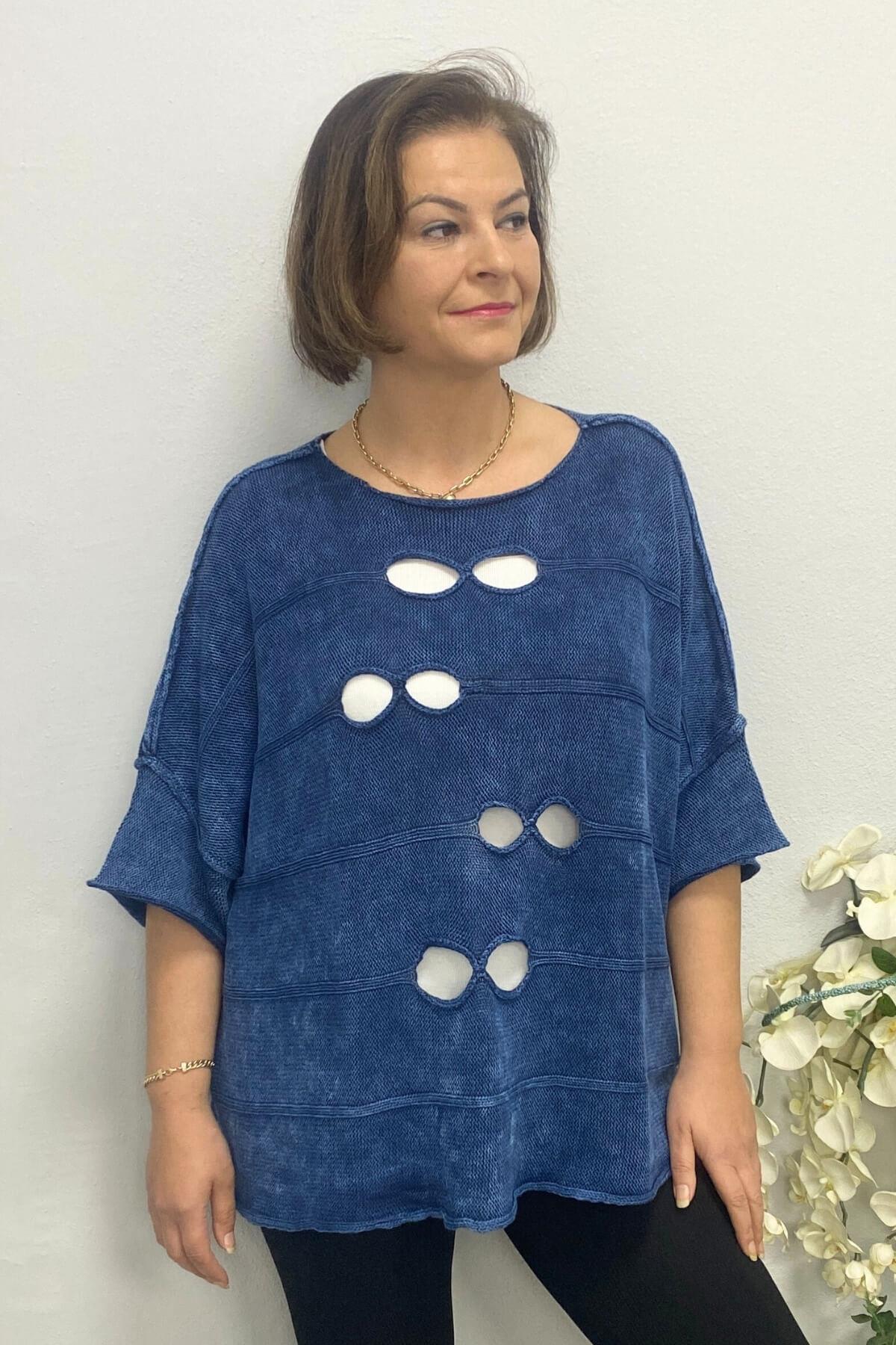 Kadın Mavi Tasarım Triko Tasarım Bluz