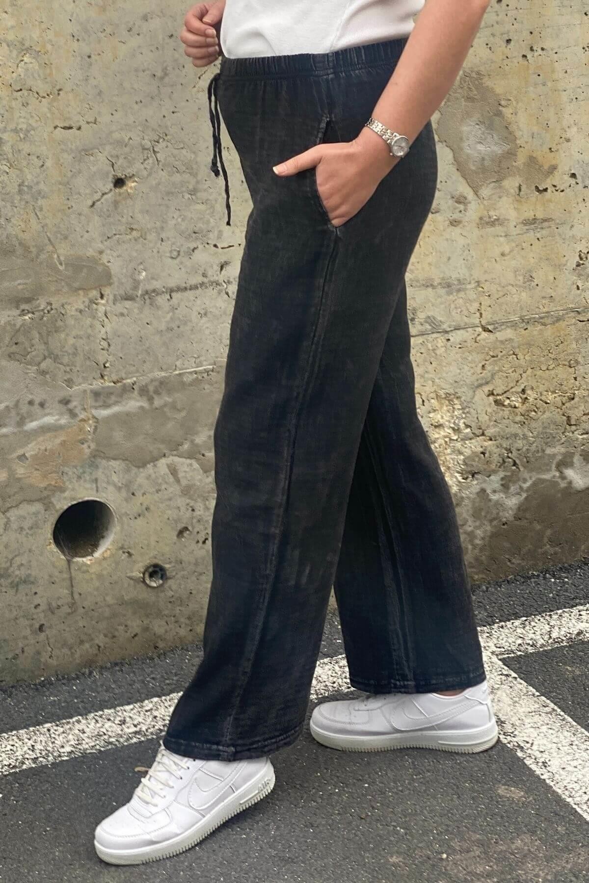 Kadın Siyah Keten Pantolon