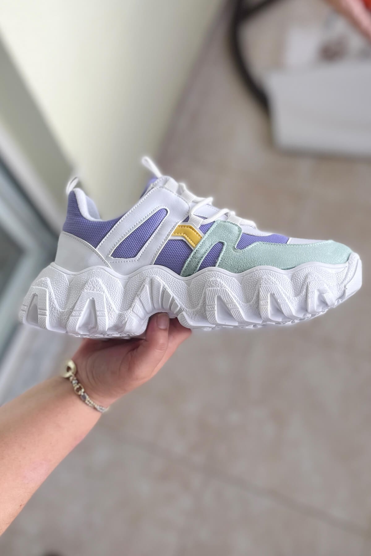 Kadın Sneaker Kalın Taban Bağcıklı Renkli Spor Ayakkabı