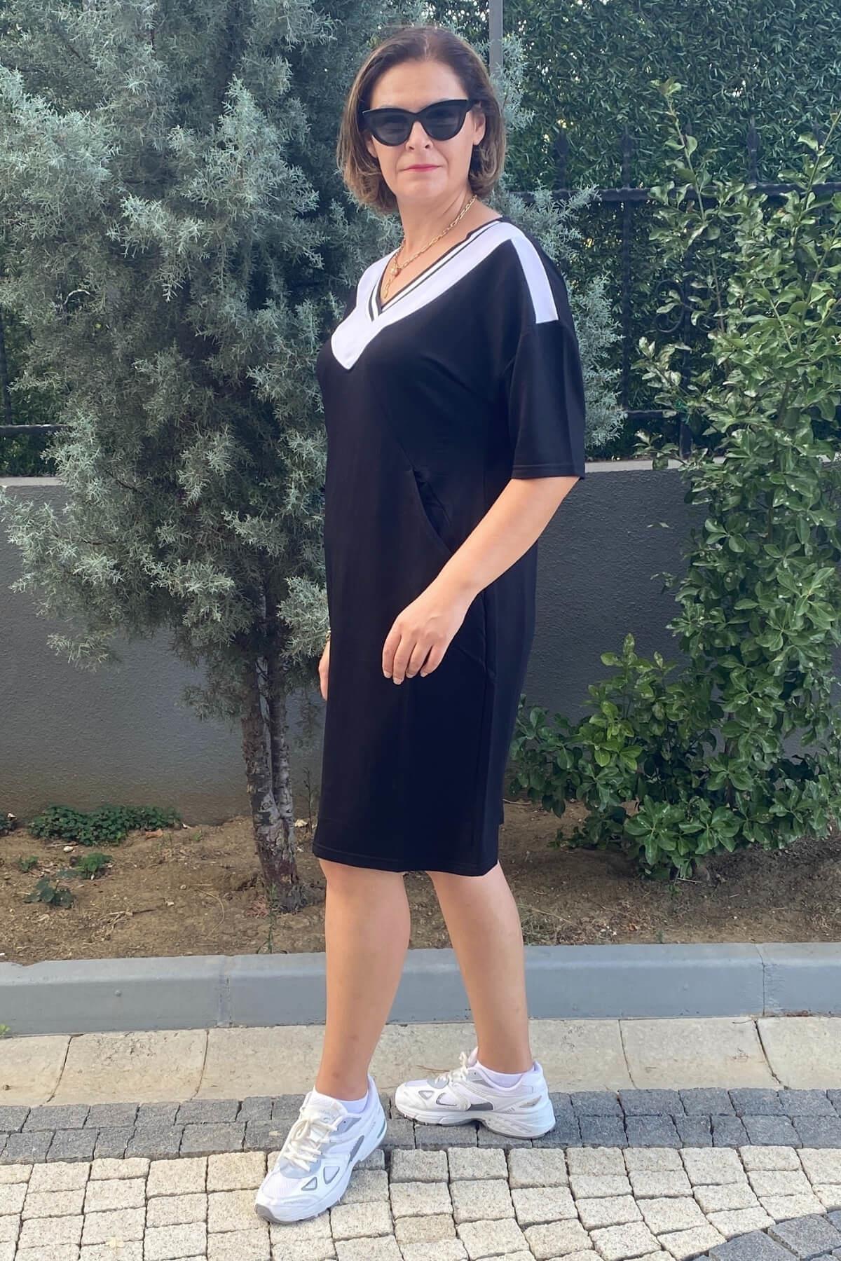 Büyük Beden Lina V Yaka Elbise