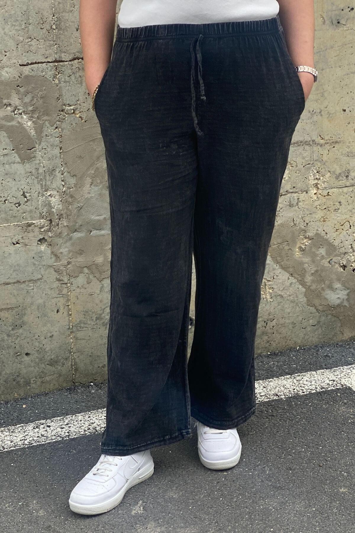 Kadın Siyah Keten Pantolon