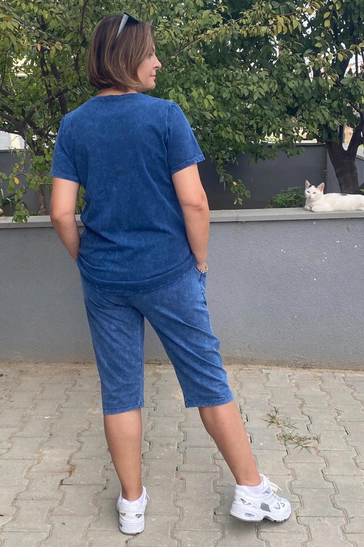 Büyük Beden Lacivert  Zümrüt Kapri Takım