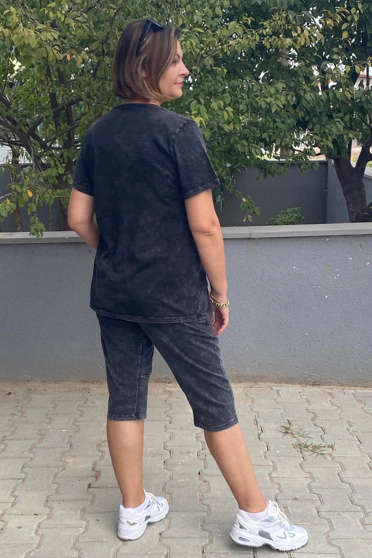 Büyük Beden Siyah Zümrüt Kapri Takım