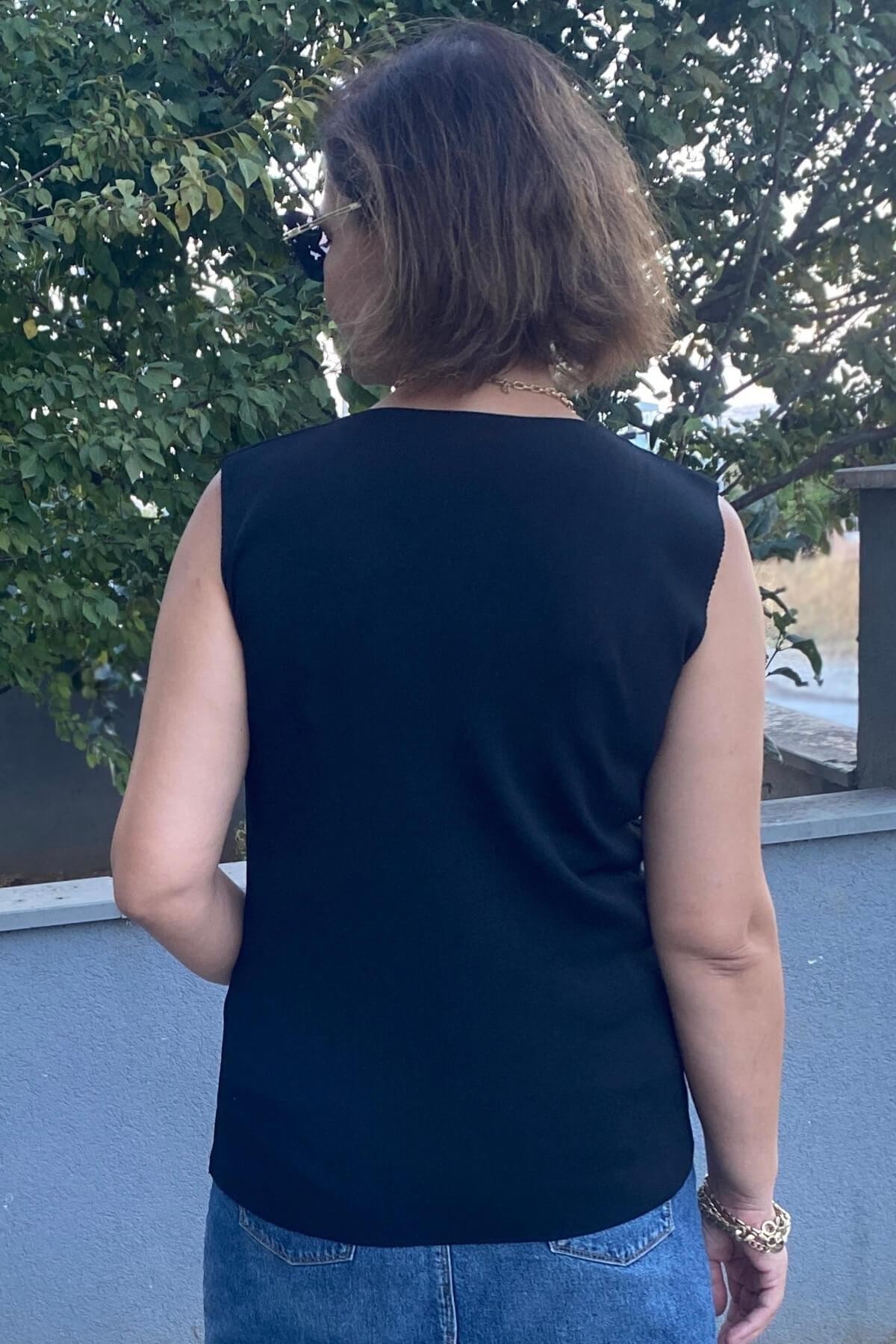Kadın Lina Siyah Merserize Kolsuz Bluz