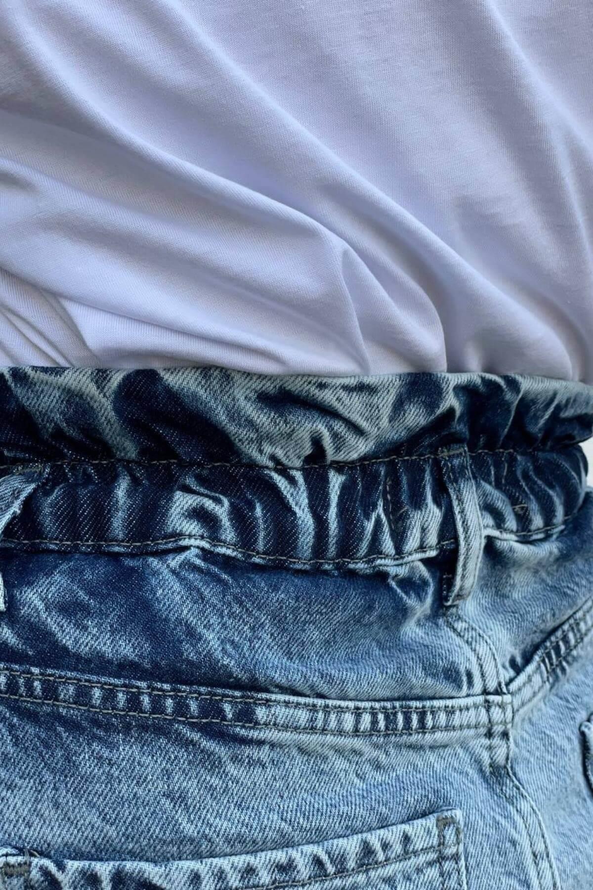 Kadın Mavi Beli Lastikli Kot Etek