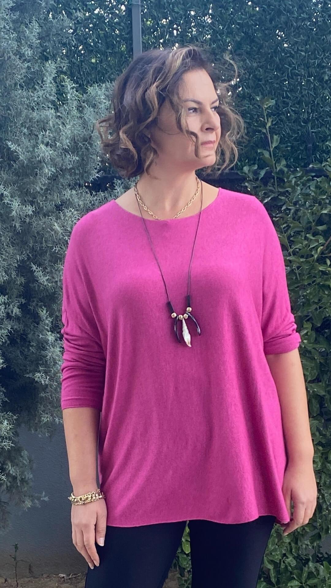 Kadın İtalyan Angora Fuşya Triko Bluz