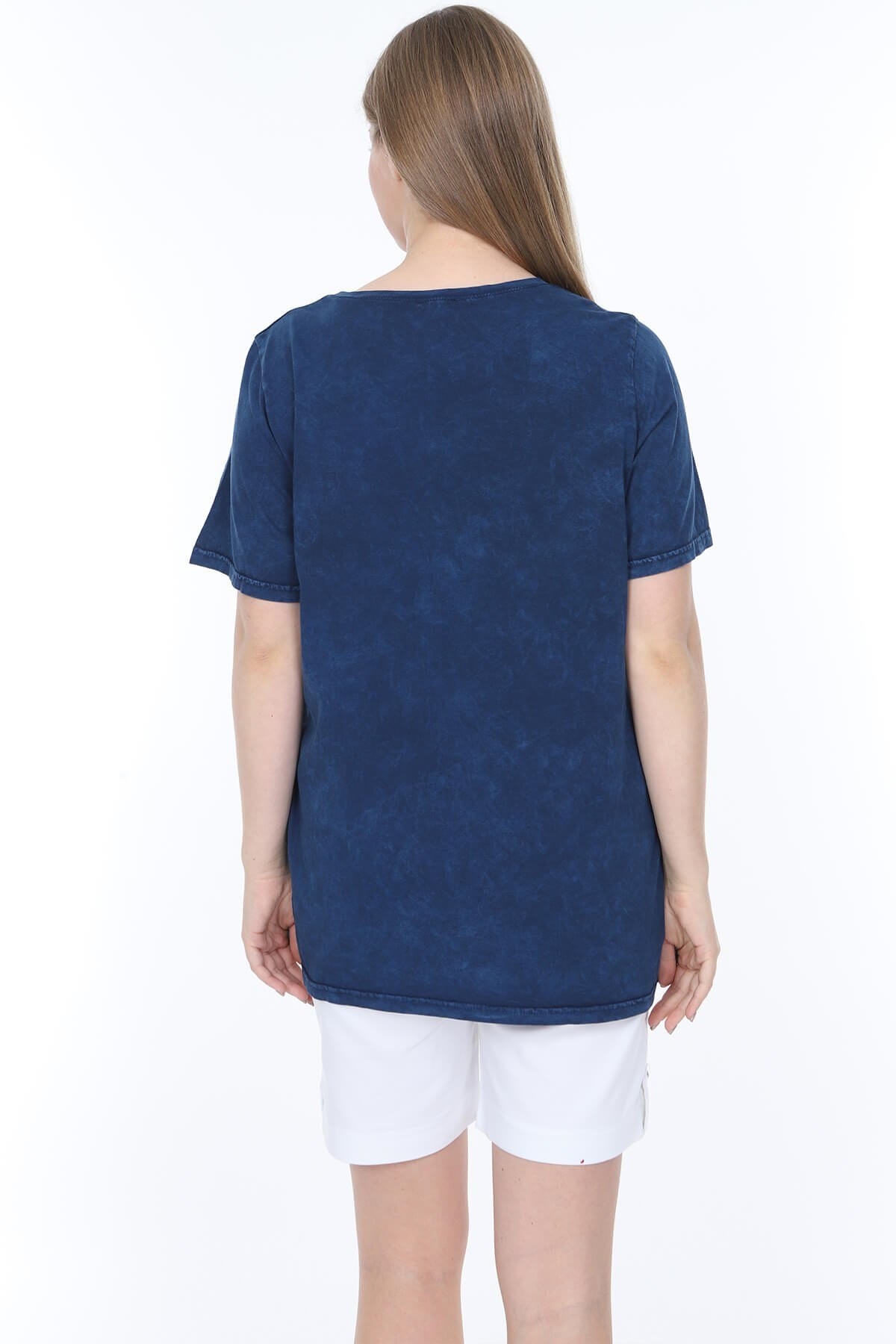 Büyük Beden İtalyan Yıkamalı Lacivert Cepli Tshirt