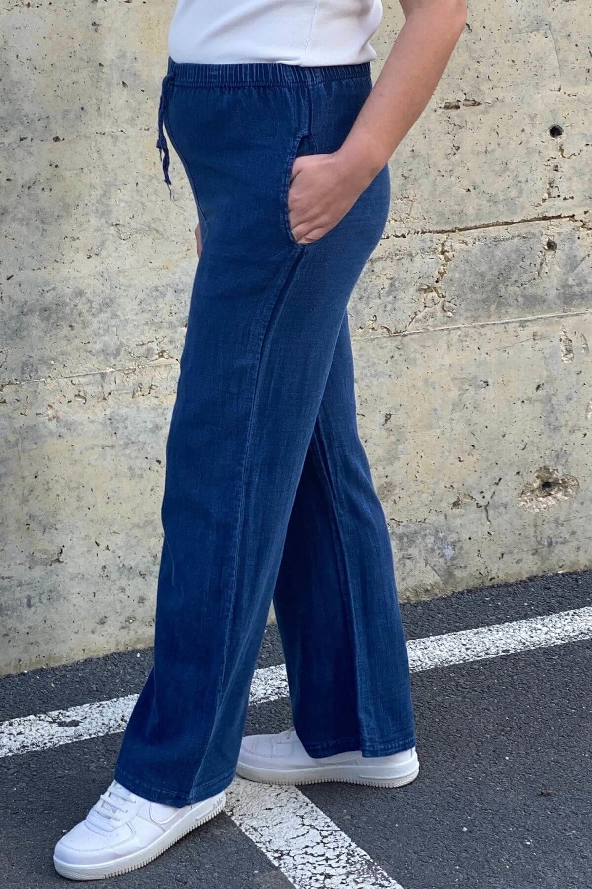 Kadın Lacivert Keten Pantolon