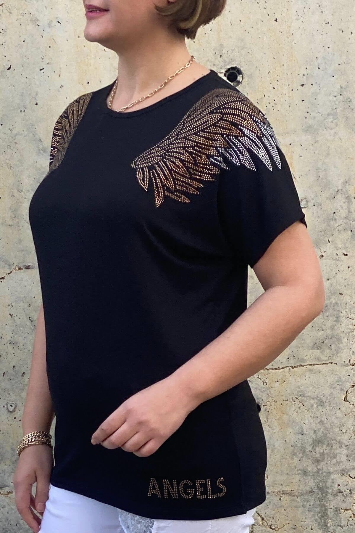 Büyük Beden Siyah Melek  Bluz