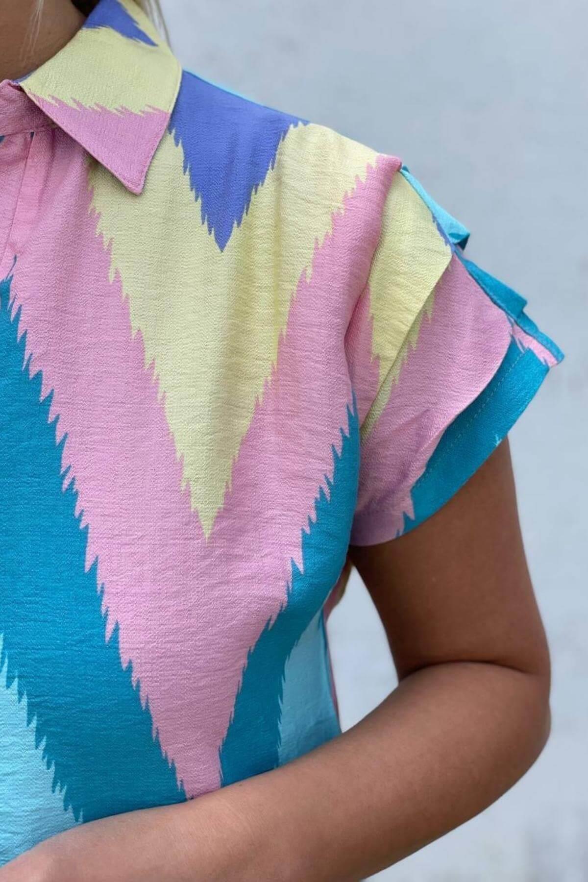 Kadın Rengarenk Omuzları Drapeli Elbise